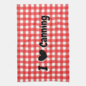 Red Gingham Check Pattern I Heart Canning Theedoek (Verticaal)