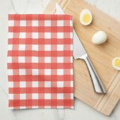 Red Gingham Check Pattern Theedoek (Quarter Fold)