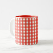 Red Gingham Check Pattern Tweekleurige Koffiemok (Voorkant links)