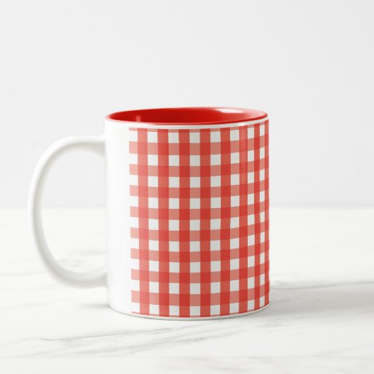 Red Gingham Check Pattern Tweekleurige Koffiemok (Links)
