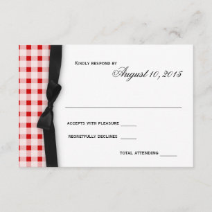 Red Gingham Check Pattern with Ribbon Response (Pa RSVP Kaartje