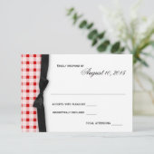Red Gingham Check Pattern with Ribbon Response (Pa RSVP Kaartje (Staand voorkant)