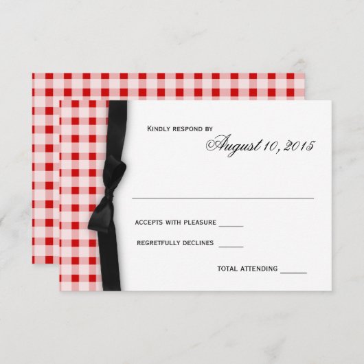 Red Gingham Check Pattern with Ribbon Response (Pa RSVP Kaartje (Voorkant / Achterkant)