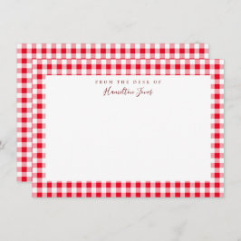 Red Gingham Check Personal Stationery Hartelijk da Bedankkaart