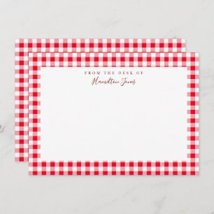 Red Gingham Check Personal Stationery Hartelijk da Bedankkaart