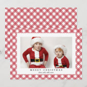 Red Gingham Check Pset-fotokaart voor Kerstmis Feestdagenkaart (Voorkant / Achterkant)