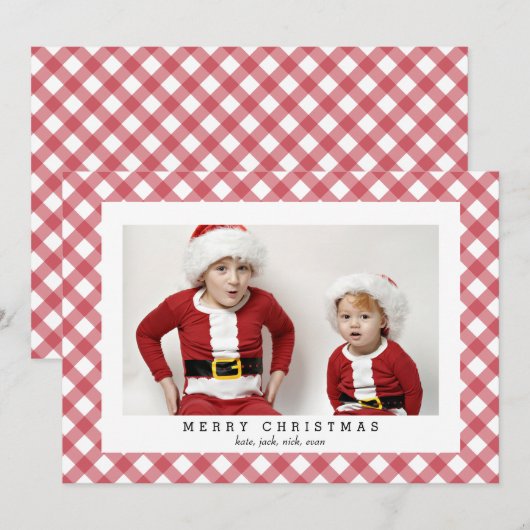 Red Gingham Check Pset-fotokaart voor Kerstmis Feestdagenkaart (Voorkant / Achterkant)