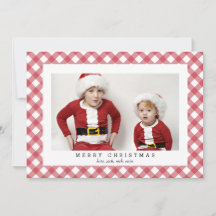Red Gingham Check Pset-fotokaart voor Kerstmis