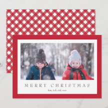 Red Gingham Check Pset-fotokaart voor Kerstmis