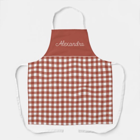 Red Gingham Check Volwassen gepersonaliseerd koken Schort (Voorkant)