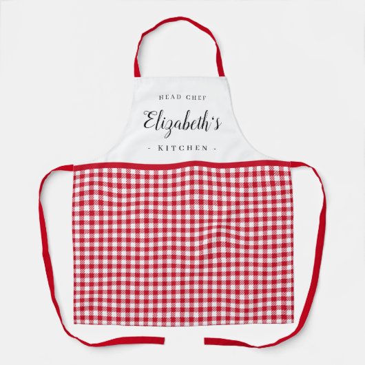 Red gingham check volwassen gepersonaliseerde koke schort (Voorkant)