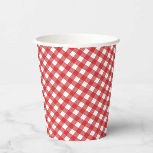 Red Gingham Checkered Barbecue Party Papieren Bekers (Achterkant)