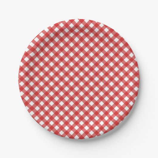 Red Gingham Checkered BBQ Party Papieren Bordje (Voorkant)