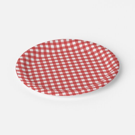 Red Gingham Checkered BBQ Party Papieren Bordje (Gekanteld)