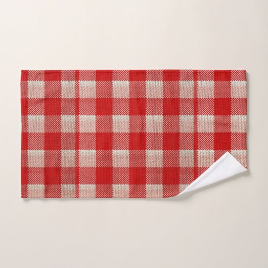 Red Gingham Checkered Pattern Burlap Kijk Bad Handdoek (Handdoek)