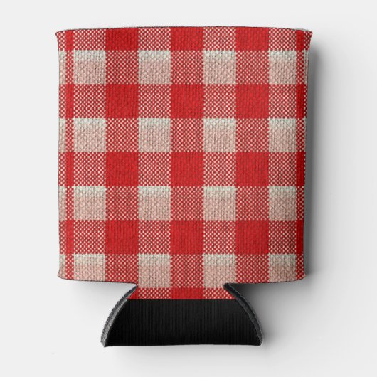 Red Gingham Checkered Pattern Burlap Kijk Blikjeskoeler (Voorkant)