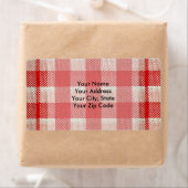 Red Gingham Checkered Pattern Burlap Kijk Etiket (Insitu)