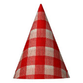 Red Gingham Checkered Pattern Burlap Kijk Feesthoedjes (Voorkant)