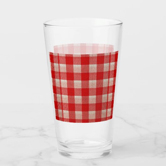 Red Gingham Checkered Pattern Burlap Kijk Glas (Achterkant)