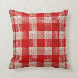 Red Gingham Checkered Pattern Burlap Kijk Kussen