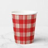 Red Gingham Checkered Pattern Burlap Kijk Papieren Bekers (Achterkant)