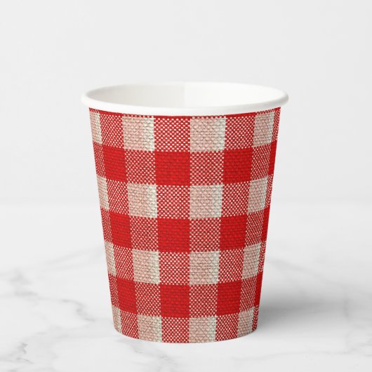 Red Gingham Checkered Pattern Burlap Kijk Papieren Bekers (Links)