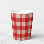 Red Gingham Checkered Pattern Burlap Kijk Papieren Bekers (Rechts)