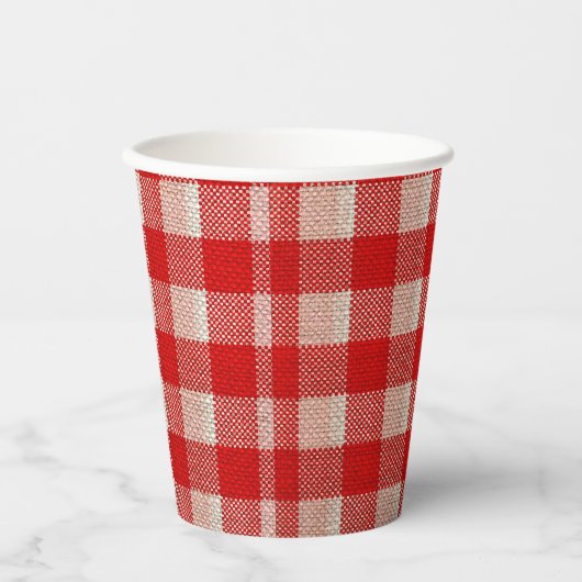 Red Gingham Checkered Pattern Burlap Kijk Papieren Bekers (Voorkant)
