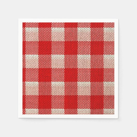 Red Gingham Checkered Pattern Burlap Kijk Servetten (Voorkant)