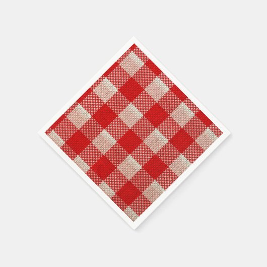 Red Gingham Checkered Pattern Burlap Kijk Servetten (Hoek)