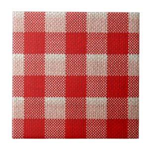 Red Gingham Checkered Pattern Burlap Kijk Tegeltje