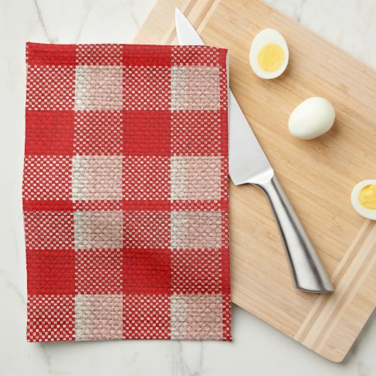 Red Gingham Checkered Pattern Burlap Kijk Theedoek (Quarter Fold)