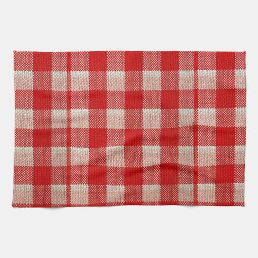 Red Gingham Checkered Pattern Burlap Kijk Theedoek (Horizontaal)