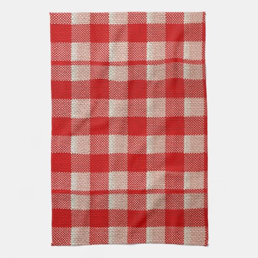 Red Gingham Checkered Pattern Burlap Kijk Theedoek (Verticaal)