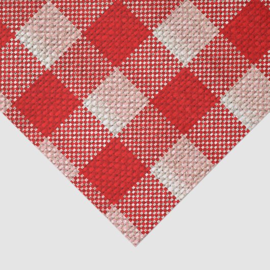 Red Gingham Checkered Pattern Burlap Kijk Tissuepapier (Detail)