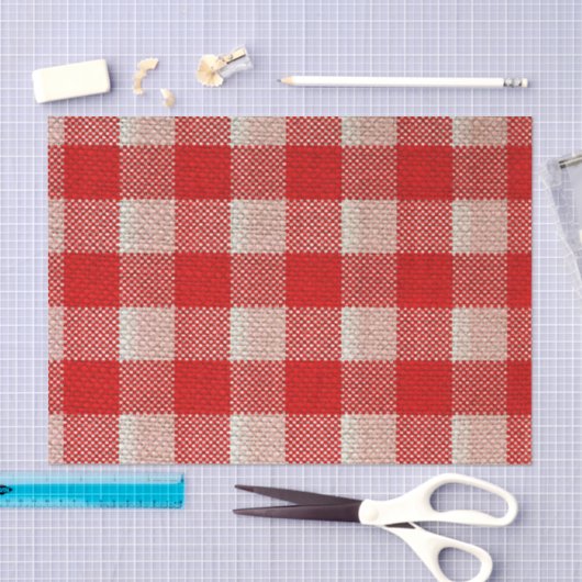 Red Gingham Checkered Pattern Burlap Kijk Tissuepapier (Craft)