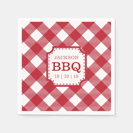 Red Gingham Checkered Pattern Paper Napkin Servet (Voorkant)