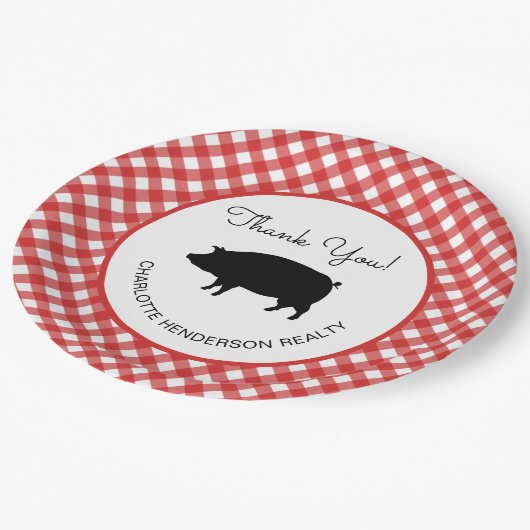 Red Gingham Checkered Pig Roast BBQ Party Papieren Bordje (Gekanteld)