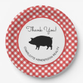 Red Gingham Checkered Pig Roast BBQ Party Papieren Bordje (Voorkant)