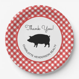 Red Gingham Checkered Pig Roast BBQ Party Papieren Bordje