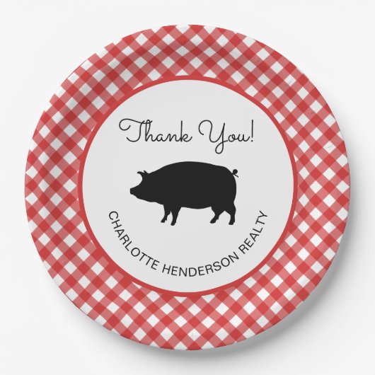 Red Gingham Checkered Pig Roast BBQ Party Papieren Bordje (Voorkant)
