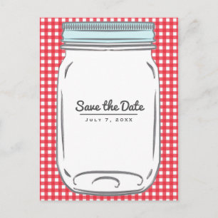 Red Gingham Checkered Rustic Country Save the Date Aankondigingskaart