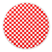 Red Gingham Checks Keramische Knop (Voorkant)
