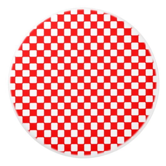 Red Gingham Checks Keramische Knop (Voorkant)