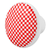 Red Gingham Checks Keramische Knop (Rechts)