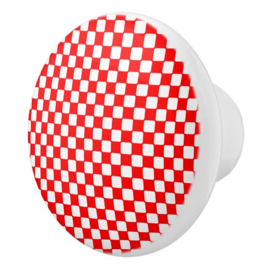 Red Gingham Checks Keramische Knop (Rechts)
