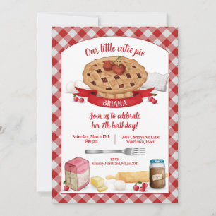 Red Gingham Cherry Cutie Pie Birthday Party Kaart