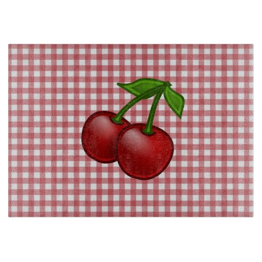 Red Gingham Cherry Snijplank (Voorkant)