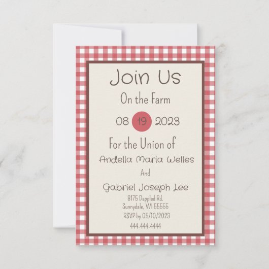 Red Gingham Country Boerderij Wedding Invitation Kaart (Voorkant)
