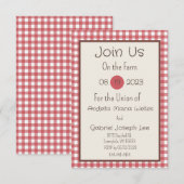 Red Gingham Country Boerderij Wedding Invitation Kaart (Voorkant / Achterkant)